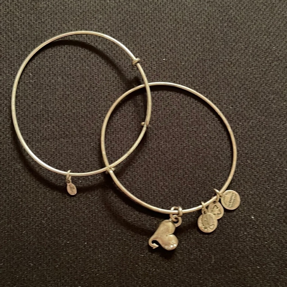 ALEX and Ani pair of silver bracelets (2) one heart charm and one plain